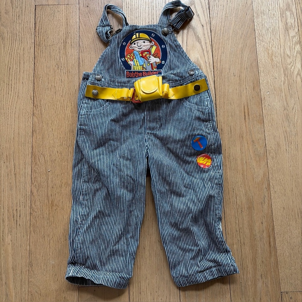 VTG Y2K Bob The Builder Costume Outfit Boys 2T Denim Overalls Shirt Tools 2001